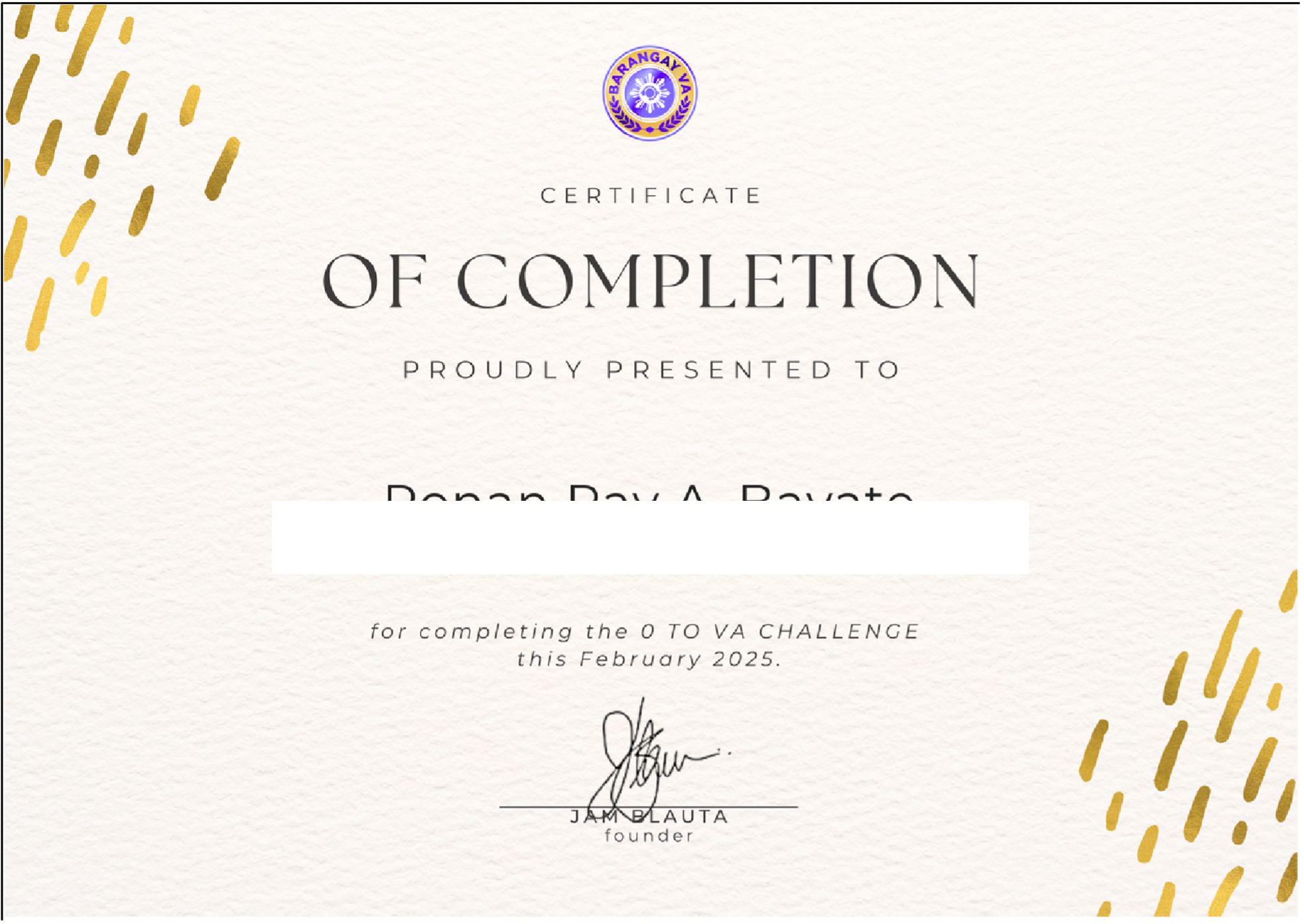 Professional development certificate