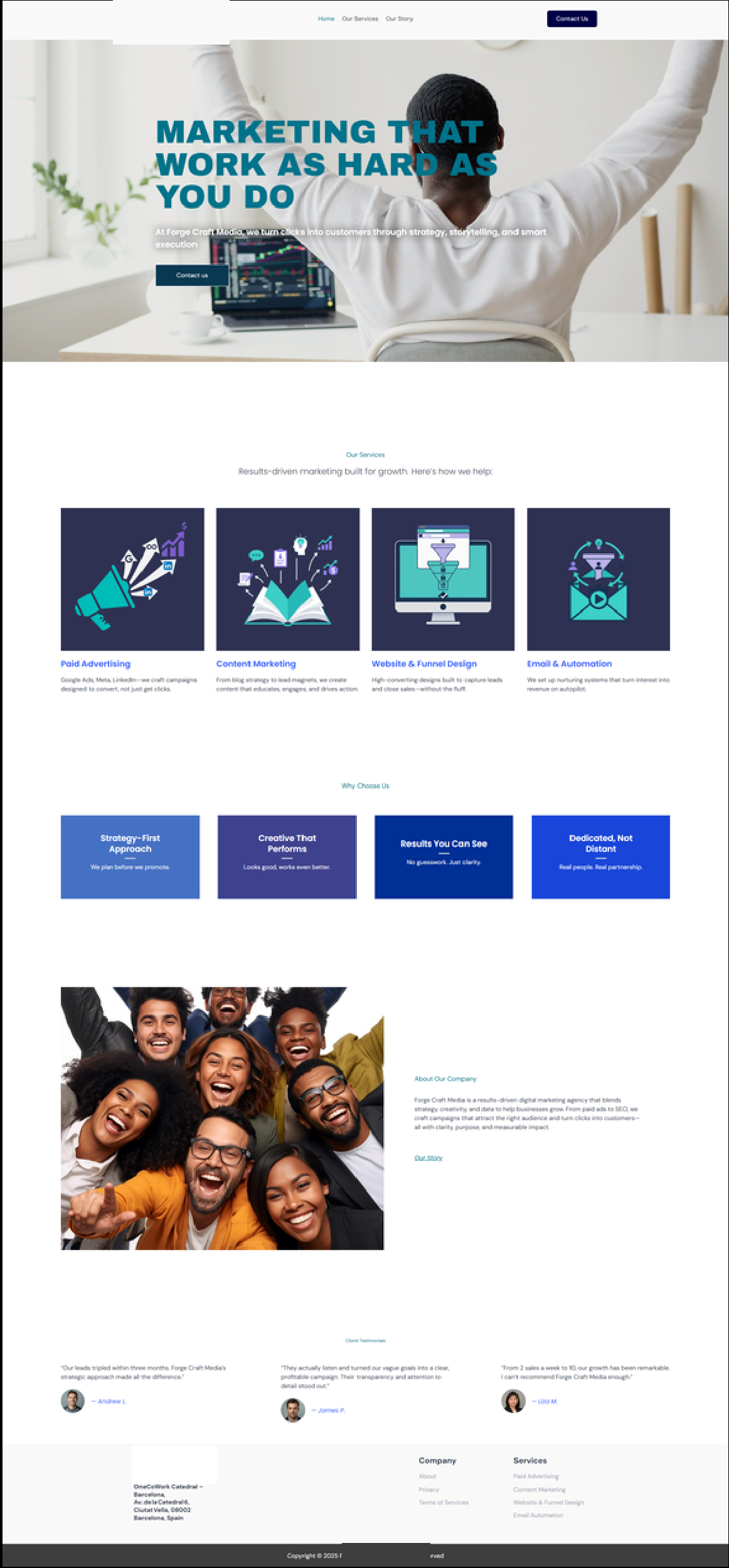 Full-page WordPress website preview with header branding removed